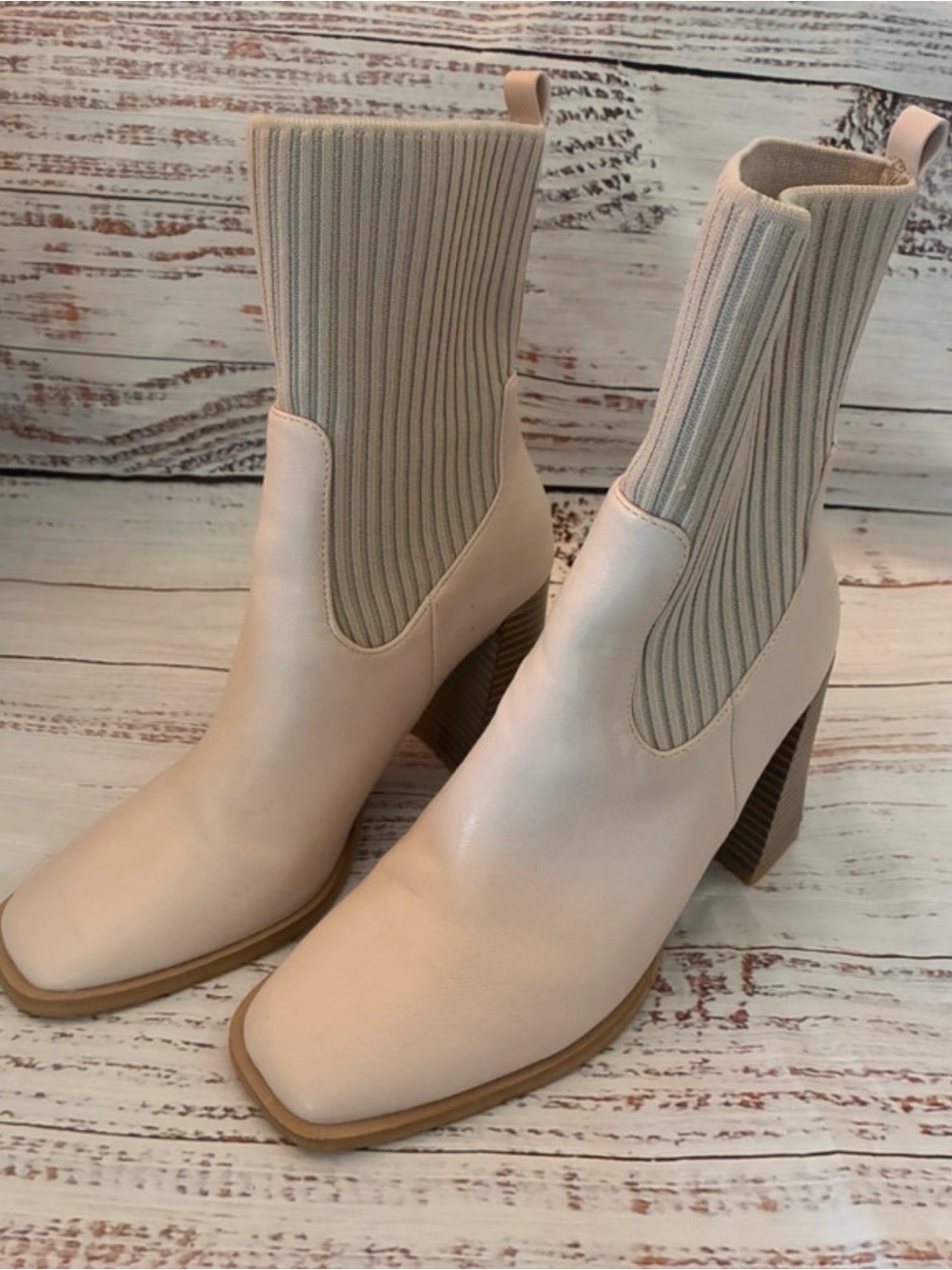 Women's Cream Boho Rib-Knit Ankle Chelsea Boots